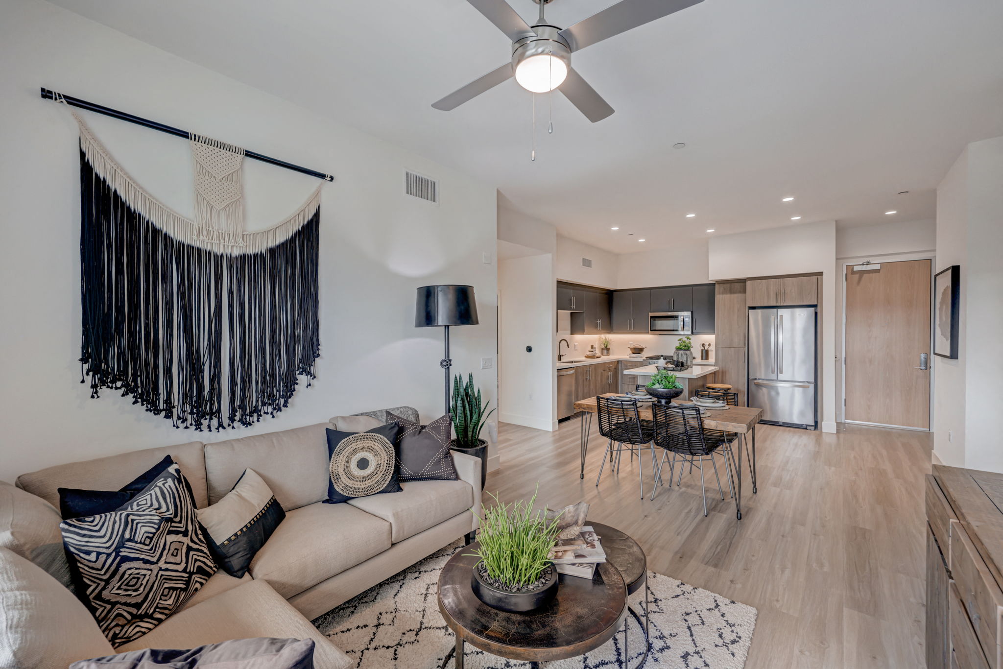 Living room with a couch and coffee table.